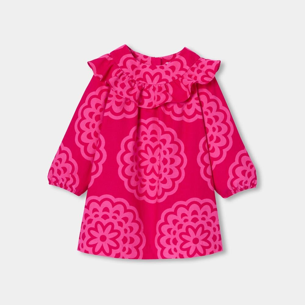 Jacardi pink dress cotton velvet ruffle rosette print 18 months Paris baby girl